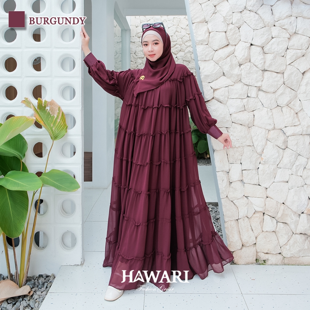 HAWARI - Gamis Set Hijab MAUDY Series Muslim Wanita Ceruty Polos mewah klok