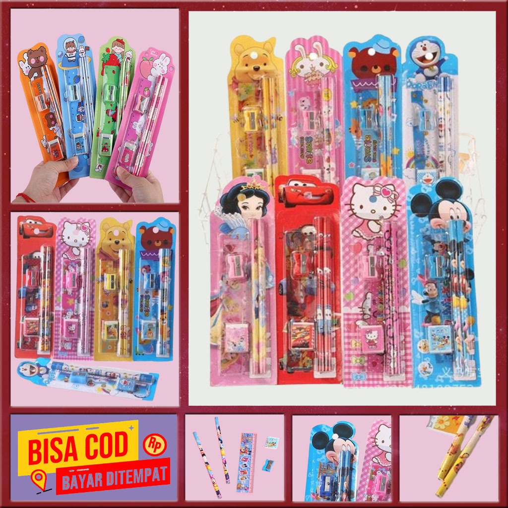 

5in1 Rutan Penghapus Pensil Set Karakter Anak Sekolah Paud TK SD