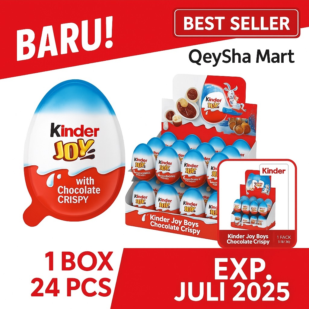 

Kinder Joy Boys Original 1 Box Isi 24pcs – Coklat & Mainan – HALAL – Exp Juli 2025