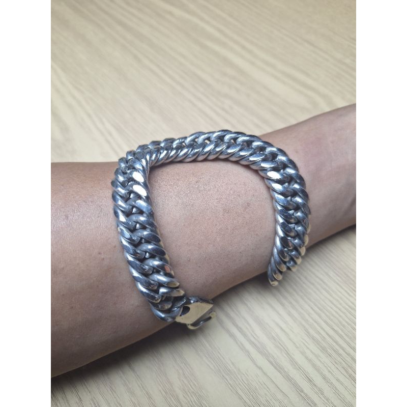 Gelang rantai double besar lebar 16 mm baja putih original