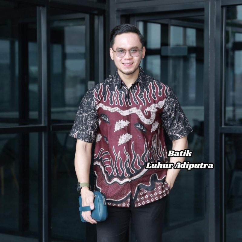 Pangestu  burgundi kemeja batik pria furing katun premium Luhur Adiputra