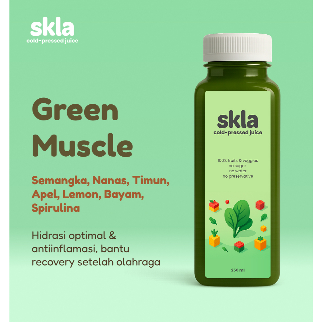 

SKLA Green Muscle | Cold-Pressed Juice 150 ml/250 ml | Antiinflamasi