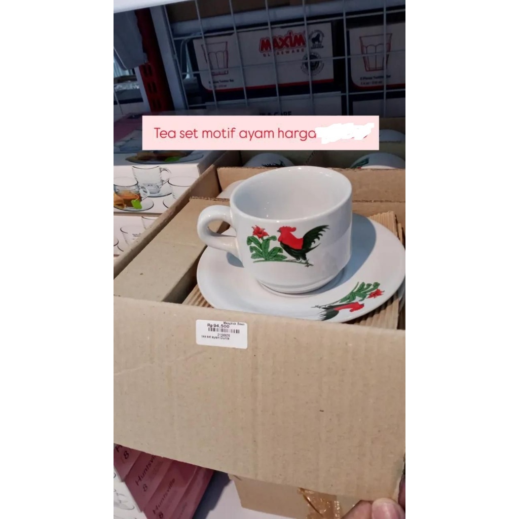 Cangkir Set Ayam Jago Kukuruyuk Isi 6 Set/Cangkir Keramik/Cangkir Kopi/ Gelas Gagang