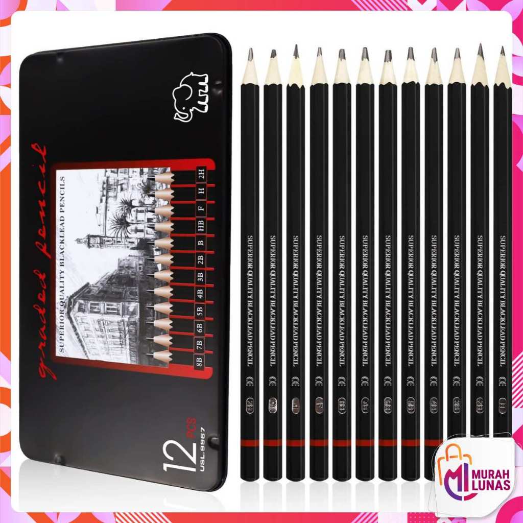 

MUNAS 12 pcs Pensil Gambar Sketsa Set Lengkap 2H H F B HB 2B 3B 4B 5B 6B 7B 8B Charcoal Pencils Set Perlengkapan Lukis