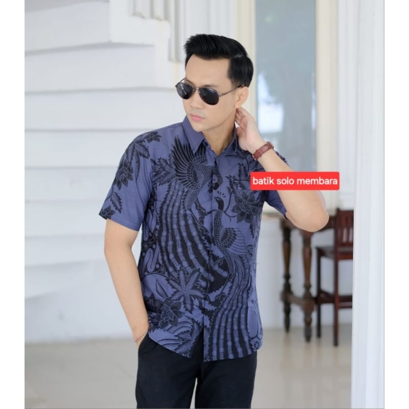 batik pria slimfit pendek panjang lapis furing warna ungu gelap batik solo batik terbaru batik serag