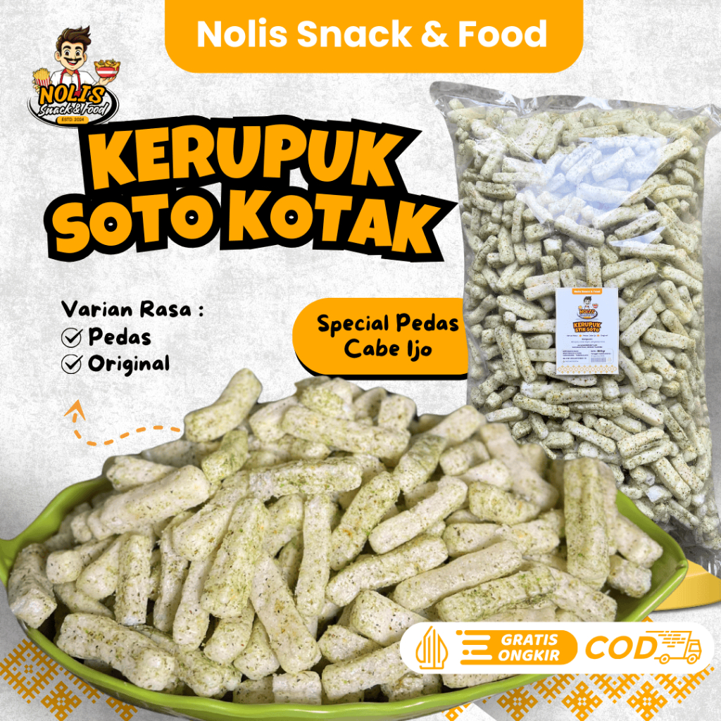 

KERUPUK IKAN TONGKOL & KERUPUK SOTO SPECIAL CABE IJO [NOLIS SNACK & FOOD] Kerupuk Lombok Ijo
