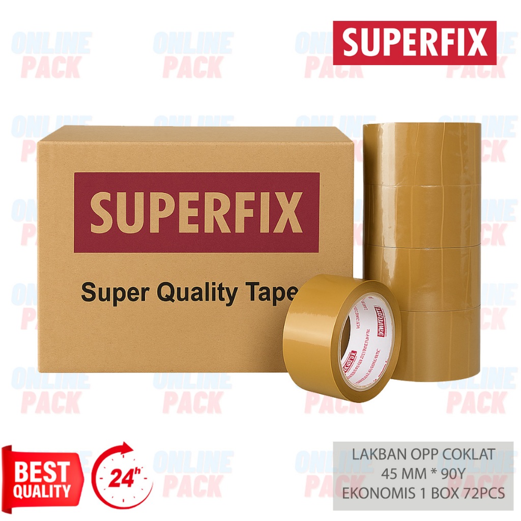 

LAKBAN COKLAT 45 MM 90 YARD EKONOMIS ECO TERMURAH DAYA REKAT KUAT 72 PCS 1 BOX