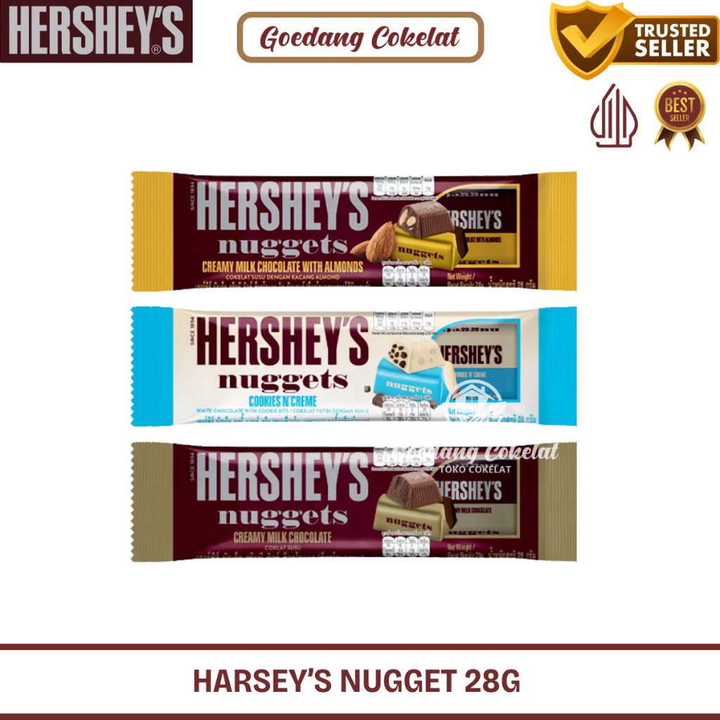 

Coklat Hershey's Hersheys Hershey Nuggets Creamy Milk Chocolate Almond Cookies 'n' Cream 28gr