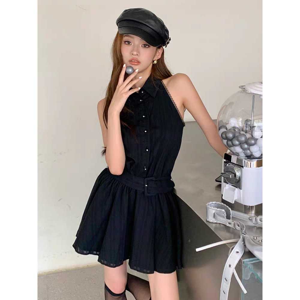 Gaun rompi tanpa lengan wanita rok pendek A-line