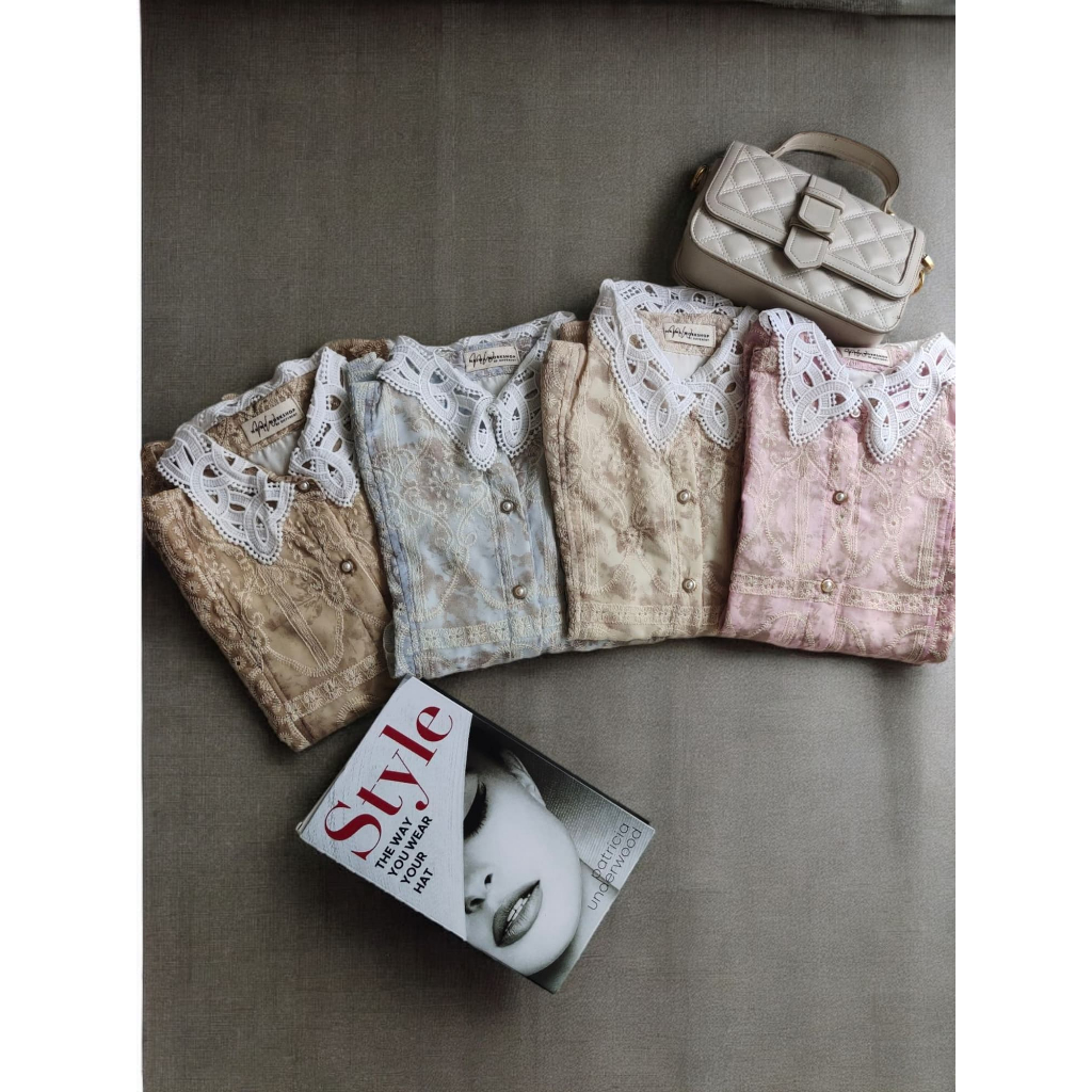 Blouse Brokat Import Wanita Lengan Panjang | Atasan Mewah Korea Style L