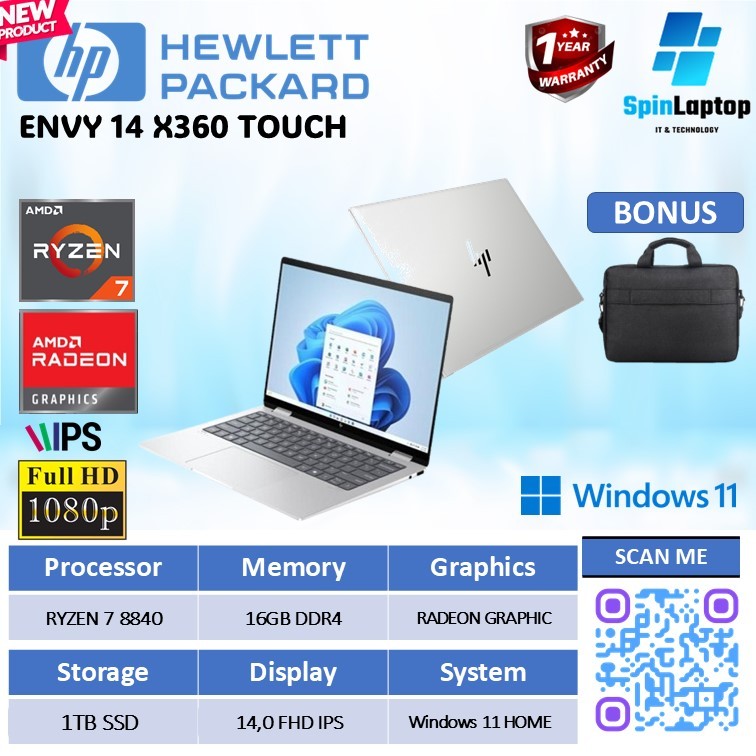 HP ENVY X360 14 TOUCH 2IN1 | Laptop Ryzen 7 -8840 Ram 16GB 1TB Windows 11 14.0 FHD IPS
