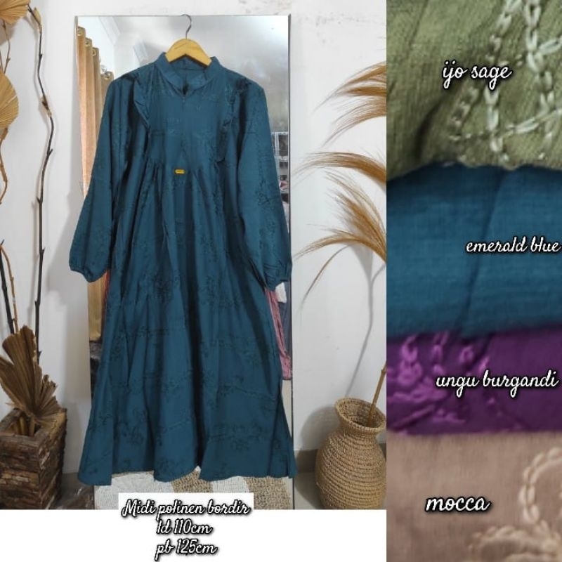 midi poli linen bordir