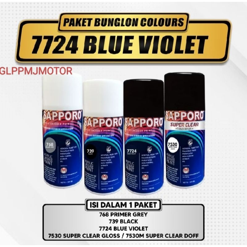 Paket Cat Sapporo Bunglon 7724 Blue Violet 300ml Saporo Spray Paint Motor Pilok Pylok Pylox Pilox Ae