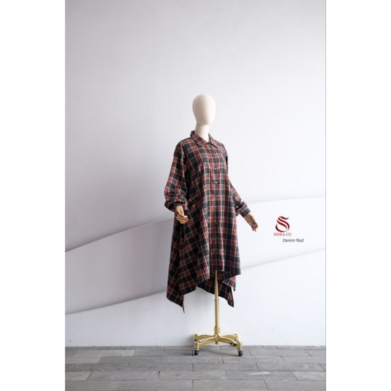 YUKI Denim Red by sidra.co | Tunik Flanel Premium Import | Oversize Fit | Matching Motif Elegan #Ajm