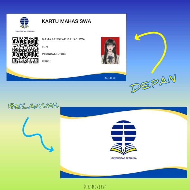 Grade B cetak E-ktm kartu landscape mahasiswa UT  + card holder Gratis edit poto