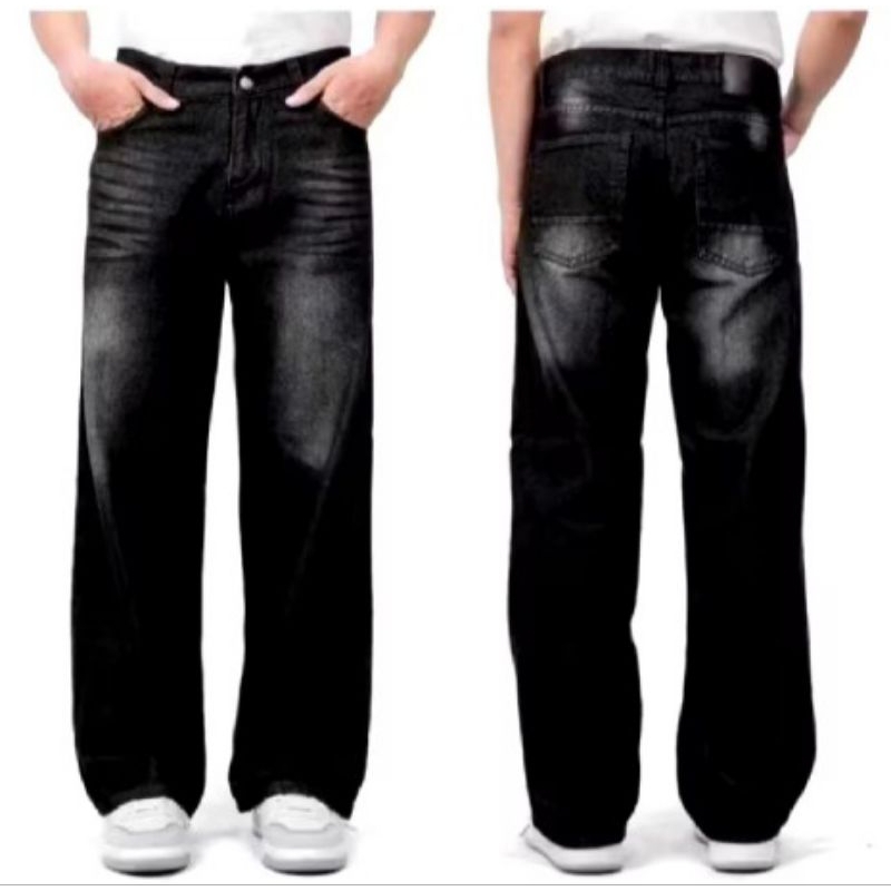 Celana Jeans Panjang Wide Leg Wisker Lebar Gombrong Skena Black Wisker pria loose fit jumbo big kere