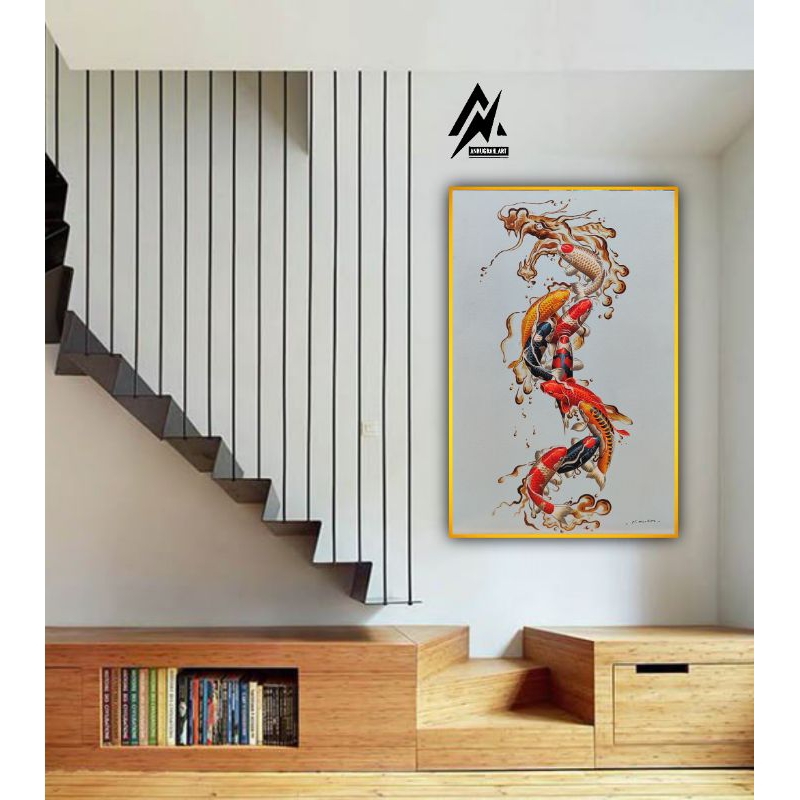 Lukisan Dinding Ikan Koi Motif Air Naga