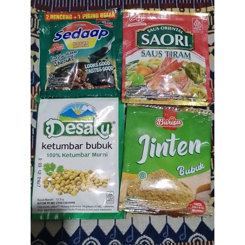 

Kecap Sedaap+Saori Saus Tiram+Ketumbar Bubuk+Jinten bubuk 5 gram Paket 3O (TRB93)