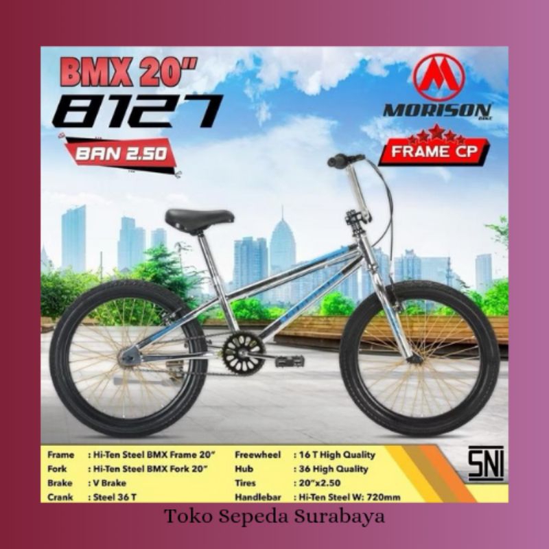 SEPEDA ANAK LAKI BMX MORISON 8127 UKURAN 20 INCH FRAME CHROME CP,SEPEDA READY SEMUA WARNA BARU
