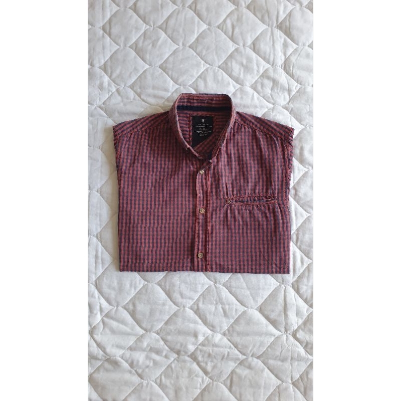 Cotton on red maroon square short sleeve shirt size XS original / baju kemeja lengan pendek merah ko