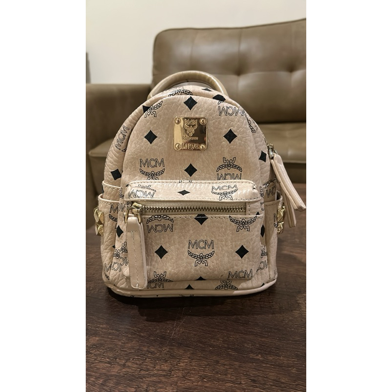 Mcm ransel & sling bags mini cream preloved