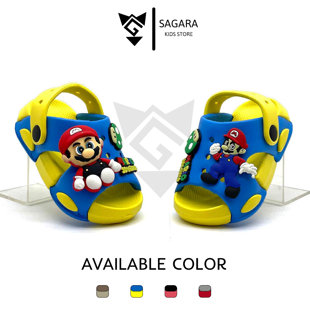 Sandal Anak Laki-Laki Selop TALI BELAKANG Karakter Mario Terbaru Anti Slip Usia 1-5 tahun