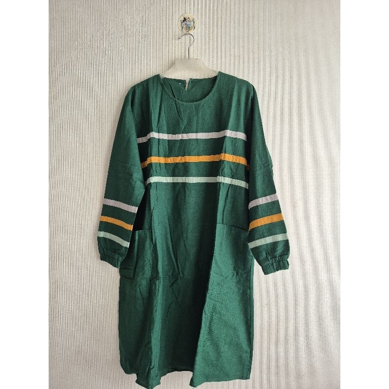 Tunik Wanita Lengan Panjang Warna Hijau Garis Kombinasi – Model Simple & Kekinian