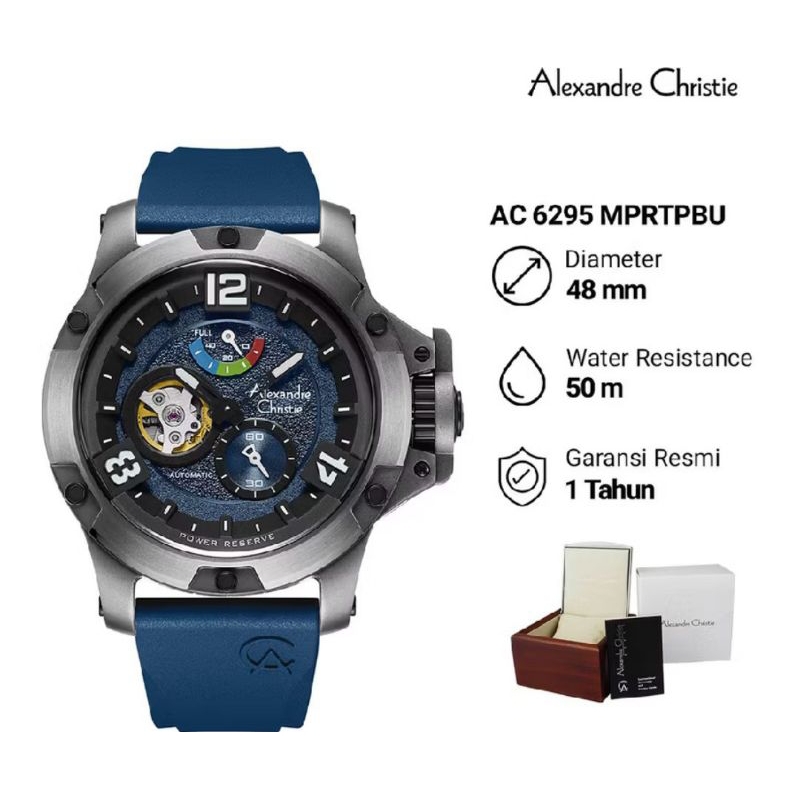 Jam Tangan Pria Alexander Christie AC 6295 MPRTPBU Automatic Rubber Strap Original Garansi