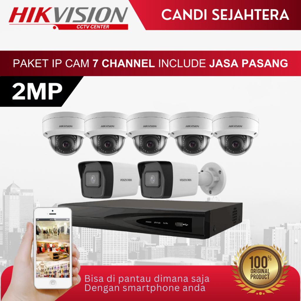 PAKET CCTV IP CAM HIKVISION 2MP 7 KAMERA + INSTALASI & ONLINE DI HP