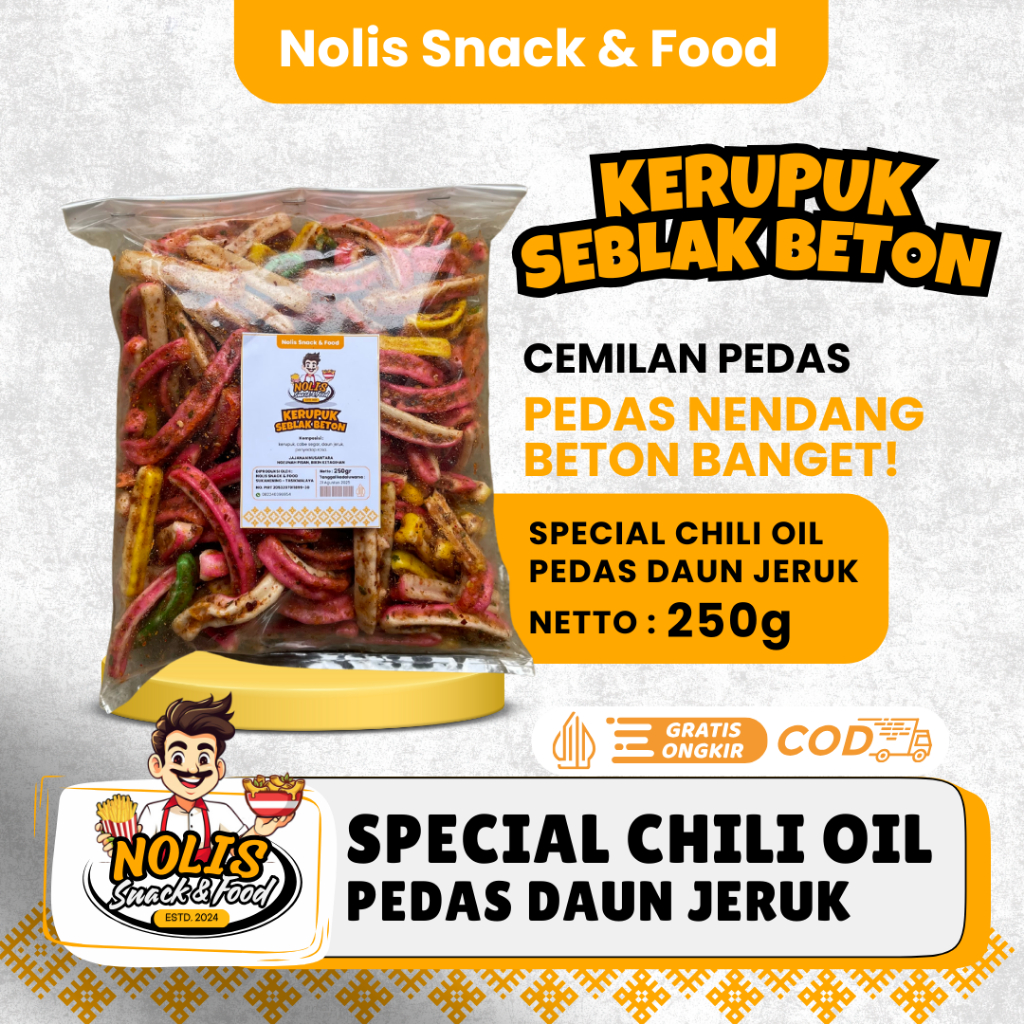 

250gram - Seblak Beton Special Chili Oil Pedas Daun Jeruk [NOLIS SNACK & FOOD] Seblak Kerupuk Jaat