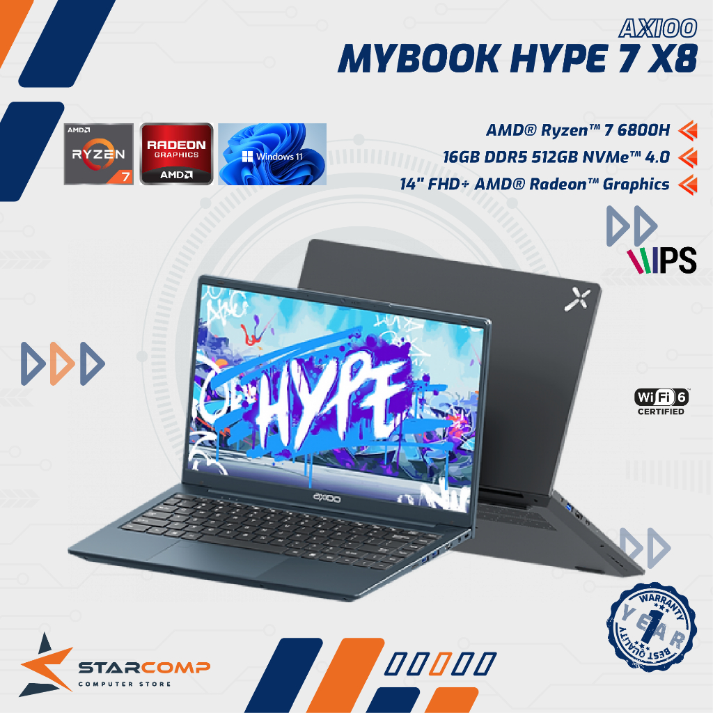 AXIOO Mybook Hype 7 X8 Ryzen 7 6800H 16GB 512GB 14" FHD IPS W11