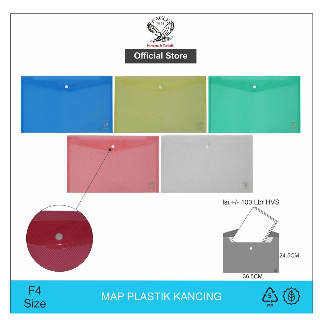 

[ LUSIN ] Smart Pocket Map Plastik Tipis Kancing Satu Folio - Eagle Files E-212H MURAH!