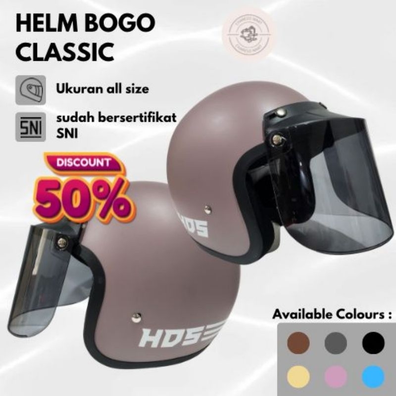 HELM Bogo Classic Dewasa Half Face SNI HDS Helmet Motor Klasik Pria Wanita Hijab Cewek