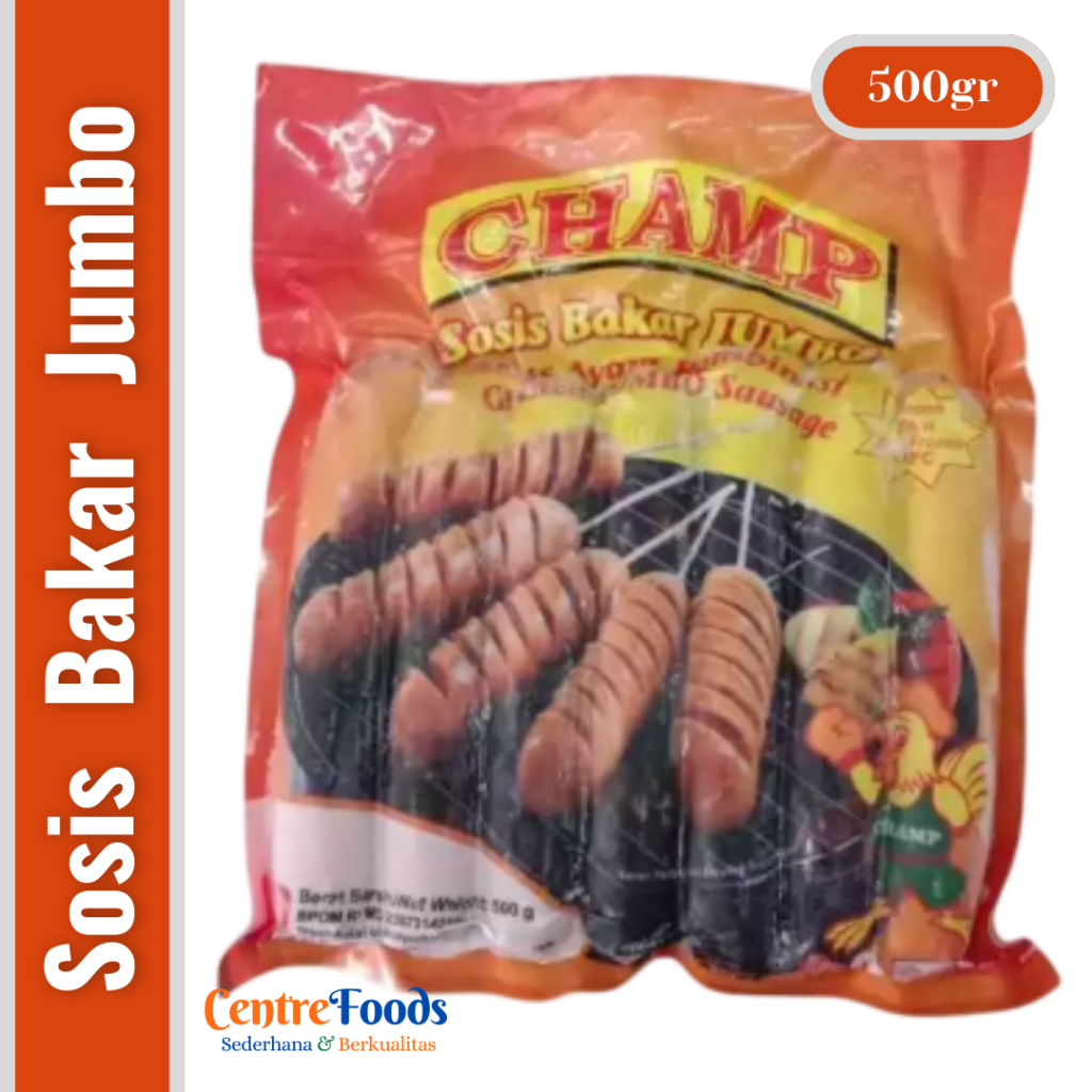 

Sosis Bakar Ayam Jumbo- Grilled Jumbo Sausage CHAMP | isi 6 Pcs - 500gr [ Harga Per BKS ]