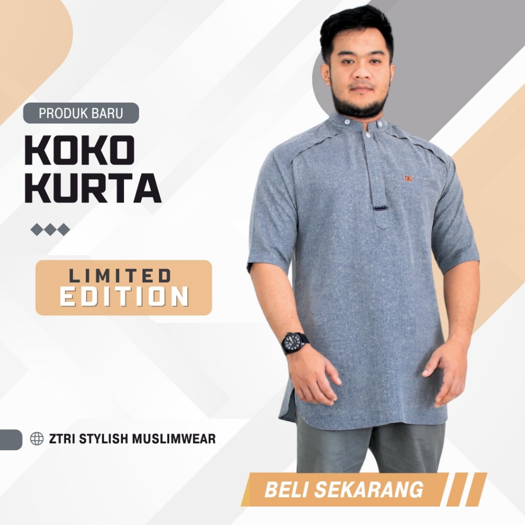 Baju Koko Katun Premium Pria Dewasa Koko Model Kurta Lengan Pendek
