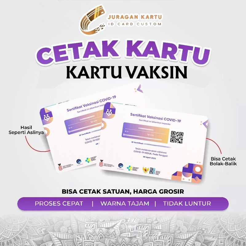 

Cetak ID Card Kartu Digital Fisik Kartu Vaksin Bisa Satuan Anti Luntur Bahan PVC Tebal 2 SISI