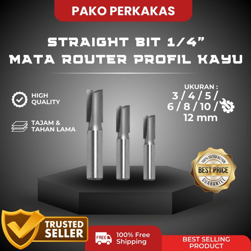 Mata Profil Kayu Straight Bit 1/4" x 3 4 5 6 8 10 12mm / WOOD Trimmer Router