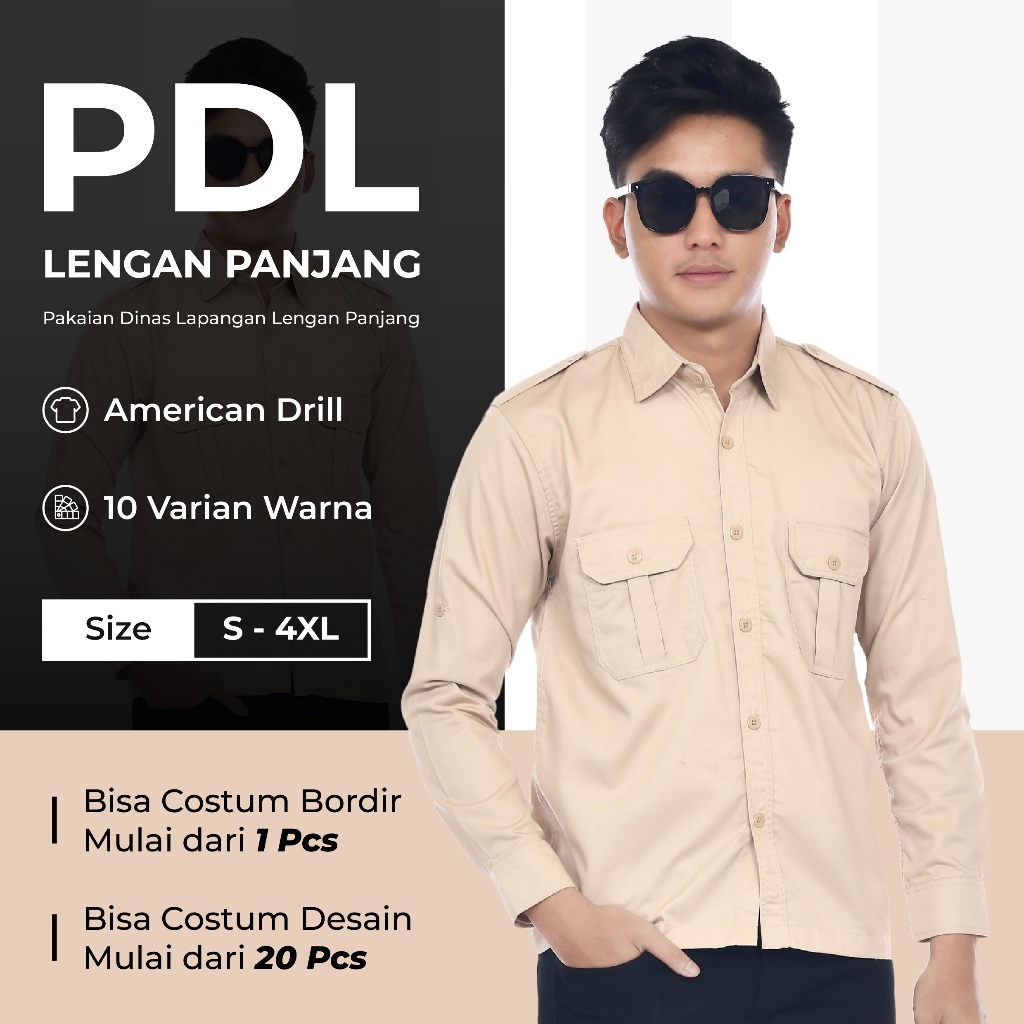 Kemeja PDL PDH Casual Outdoor Pria Wanita Lengan Panjang Warna Cream - Seragam Kerja Lapangan Bahan 