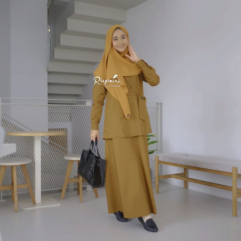 Gamis PDH Khaki Wanita Twopiece New By Riyani