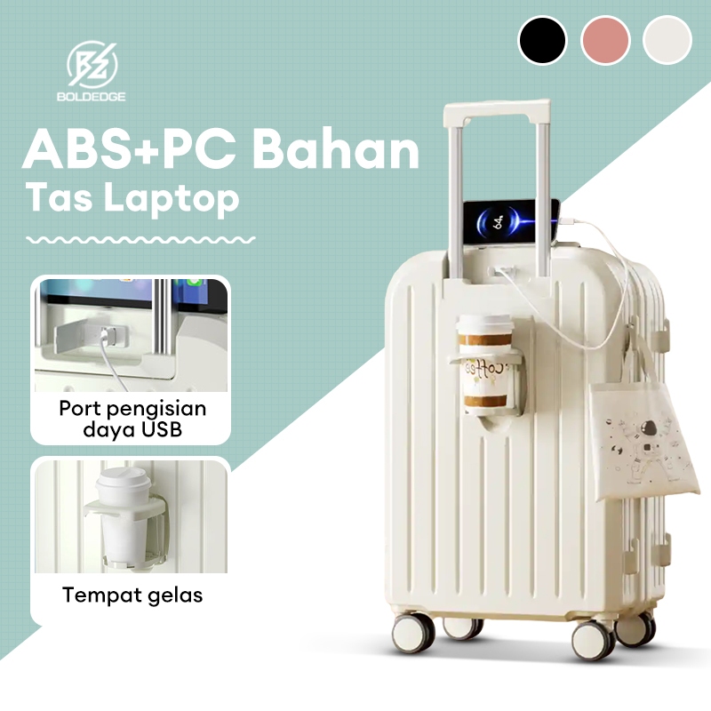 BoldEdge Koper 20/26 Inch Tempat Gelas&Dilengkapi Port Charging Hardcase ABS PC Tas Travel Keras