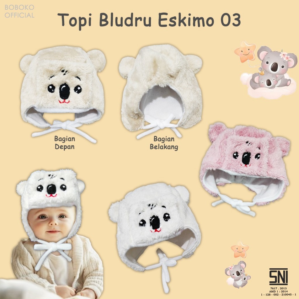 Topi Bayi Bulu Eskimo Beruang / Musim Dingin / Topi Bayi Bludru Bear Series / Topi Bayi Premium Kado
