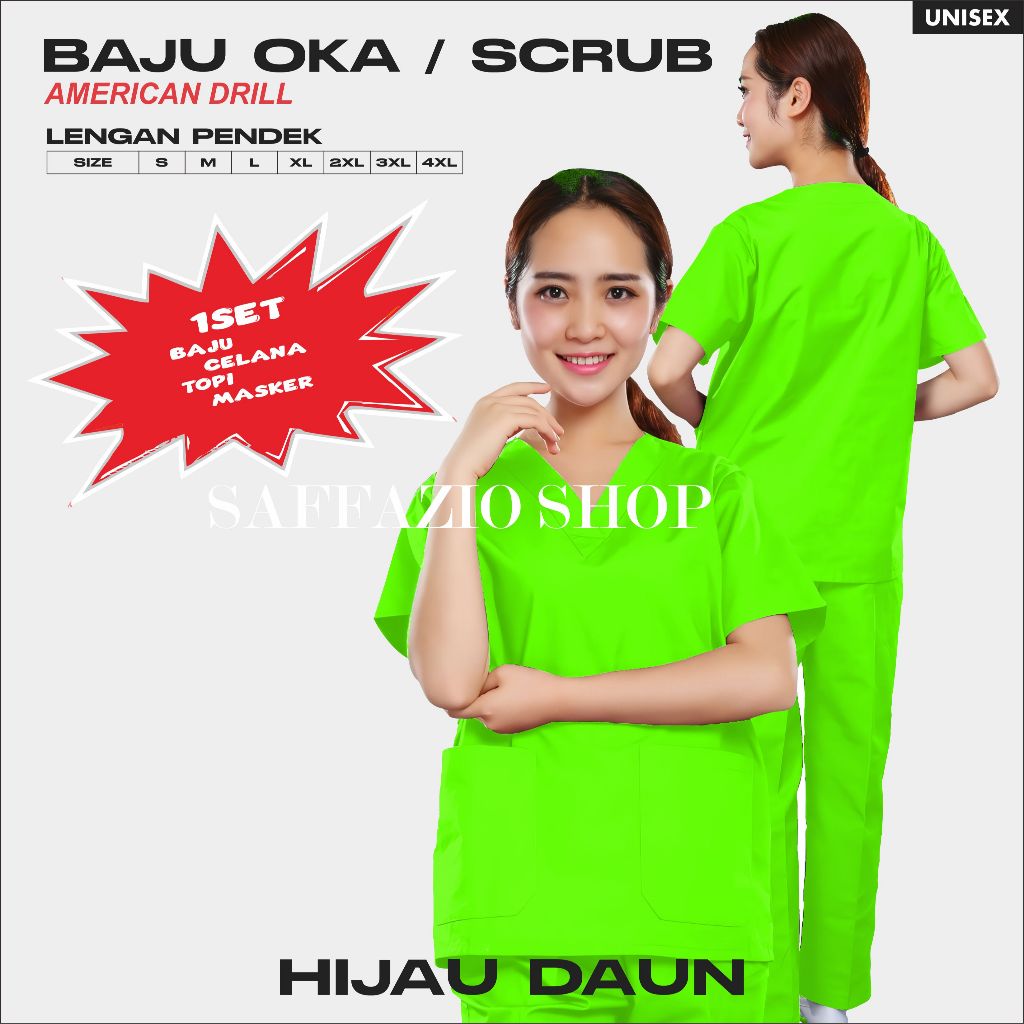 Baju OK Lengan Pendek Baju OKA Scrub Perawat / Baju Jaga Lengan Pendek Pria & Wanita