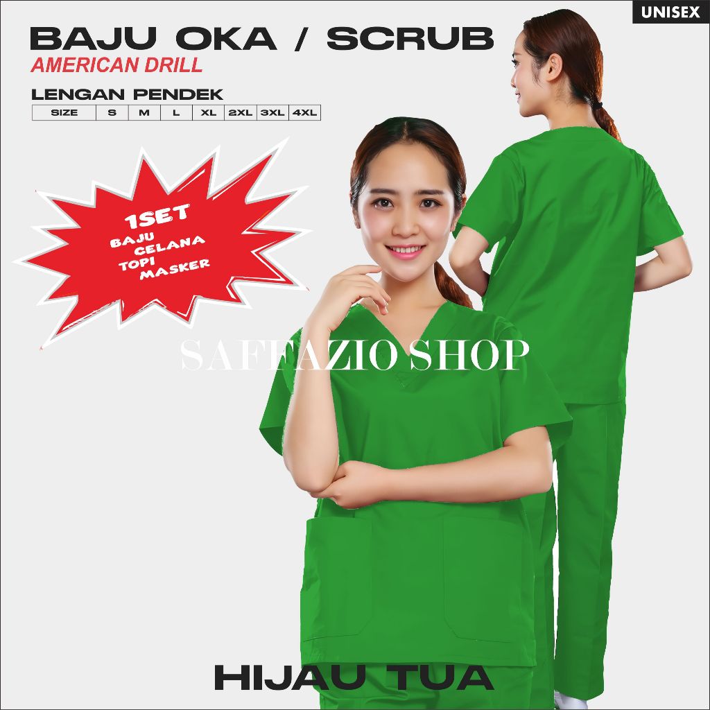 Baju OK Lengan Pendek Baju OKA Scrub Perawat / Baju Jaga Lengan Pendek Pria & Wanita