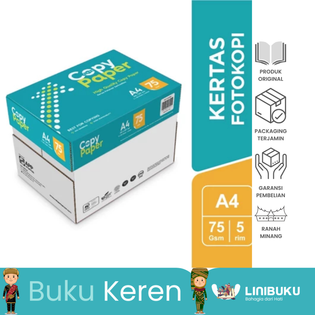 

Copy Paper Kertas Fotocopy 75 GSM A4 - 1 Boks = 5 Rim - ATK