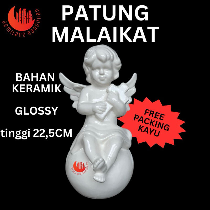 PATUNG MALAIKAT DUDUK BOLA / PATUNG ANGEL / PATUNG KERAMIK / PATUNG GLOSSY
