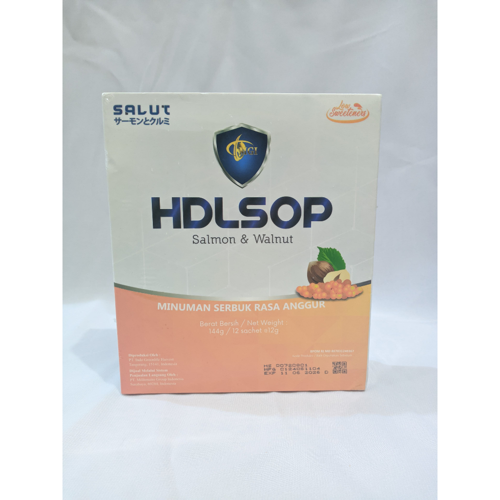 

Salut HDLSOP Salmon & Walnut Minuman Serbuk Rasa Anggur MCI Isi 12 Sachet Original
