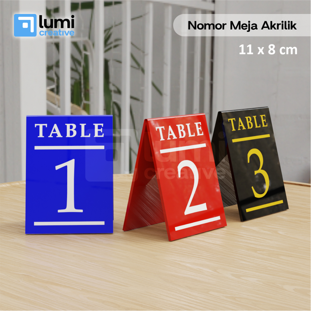 

Nomor Meja Akrilik 11x8 CM Model Tekuk V / Nomor Meja Cafe / Nomer Meja Berdiri - Lumi Creative