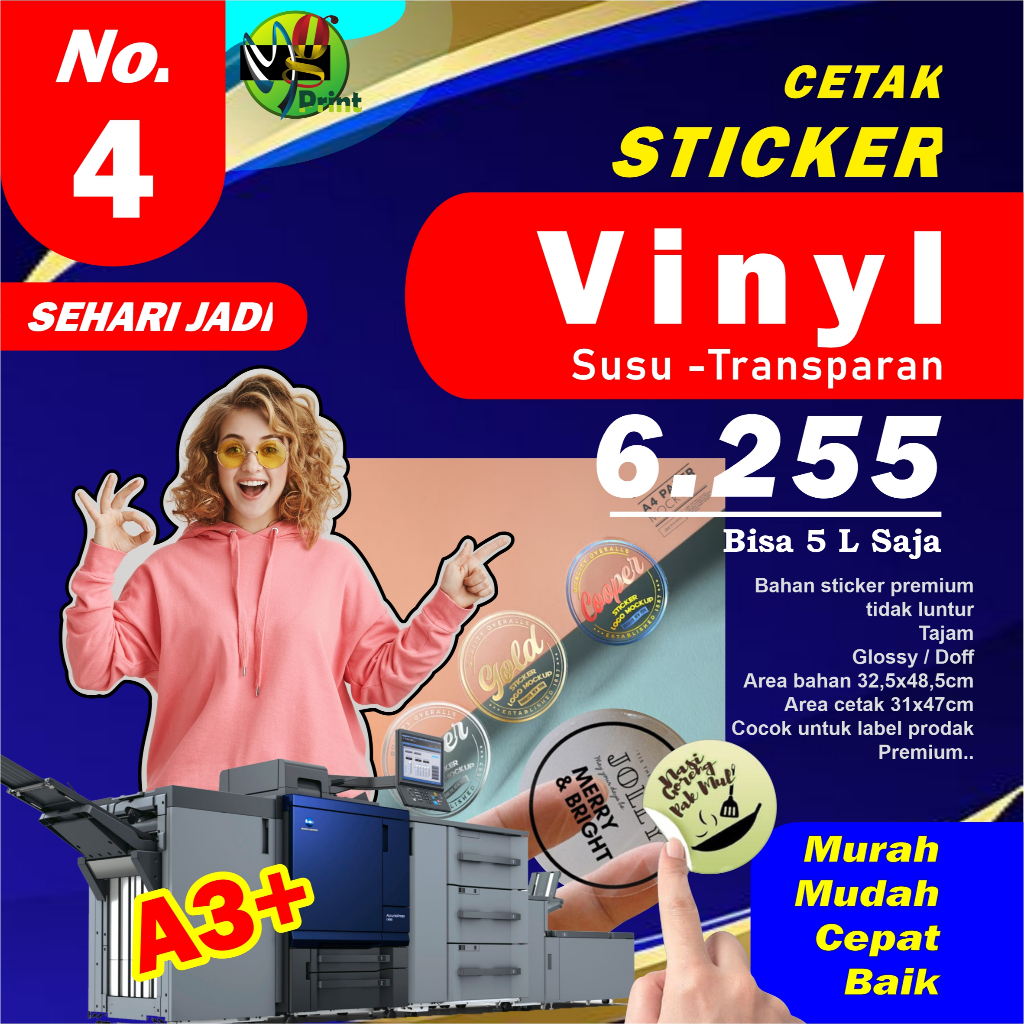 

CETAK STICKER A3+ | Vinyl | Premium | Warna Tajam | waterproof | sticker kosmetik, frozen food