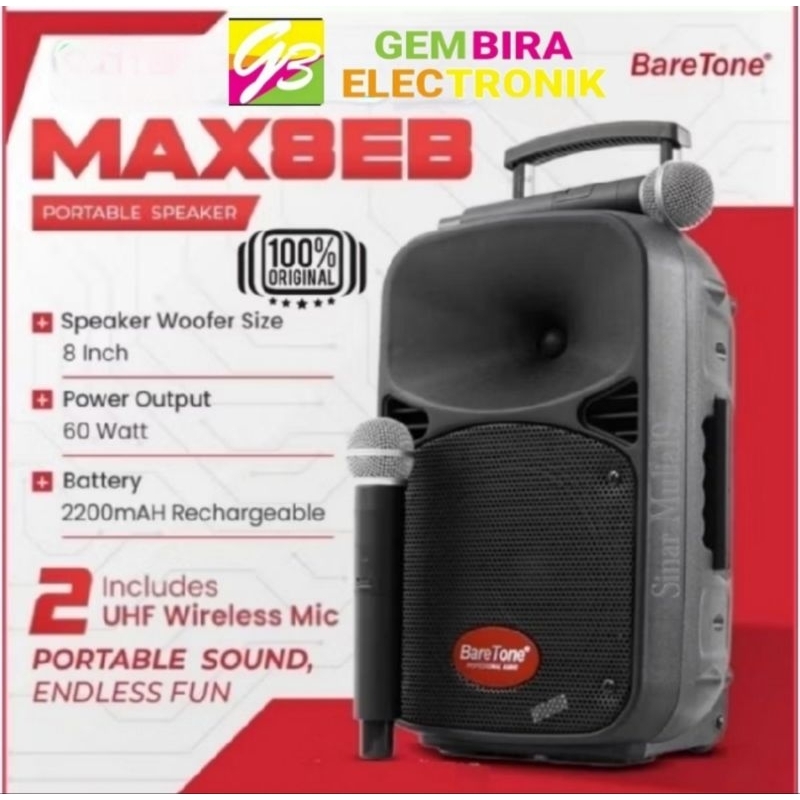Paket Speaker Aktif Baretone 8 inch wirelles meeting Bluetooth speaker Original Max8eb 8 inch