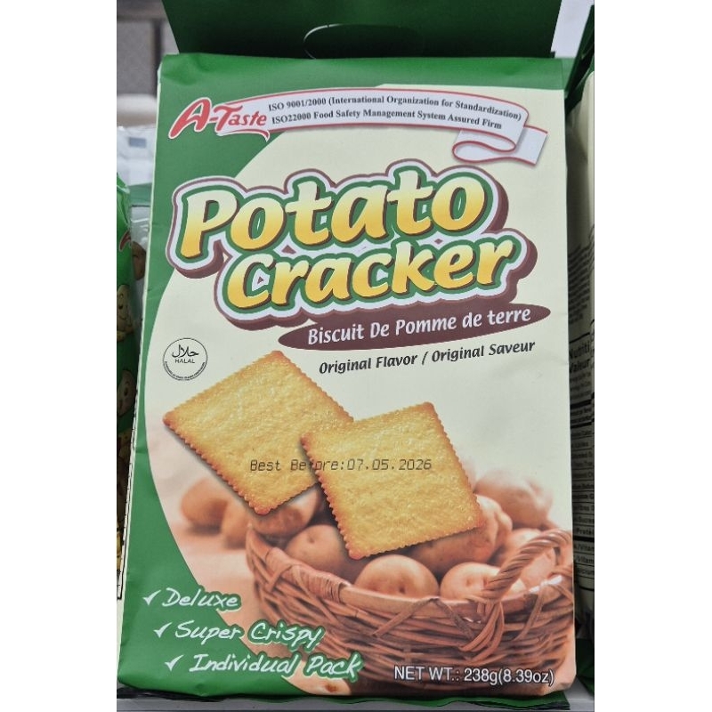

Biskuit Craker Kentang Rasa Original A-TASTE Potato Craker Original Flavor 238g - HK. (Can Use Vegan / Dapat Untuk Vegetarian).